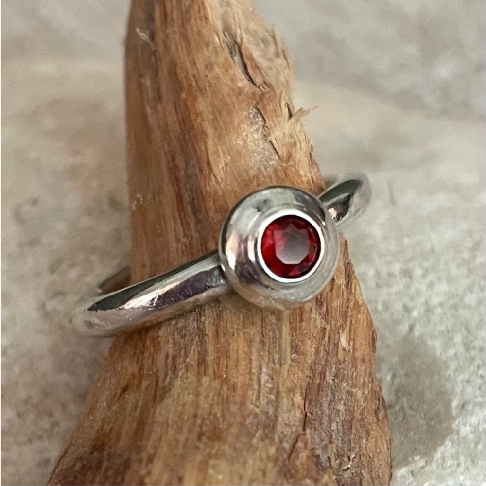 James Avery Silver Ring with Red Gemstone